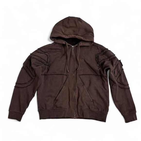 Y2K Marithé + François Girbaud Sample Brown Deconstructed Zip Hoodie L Rare - Picture 3 of 13